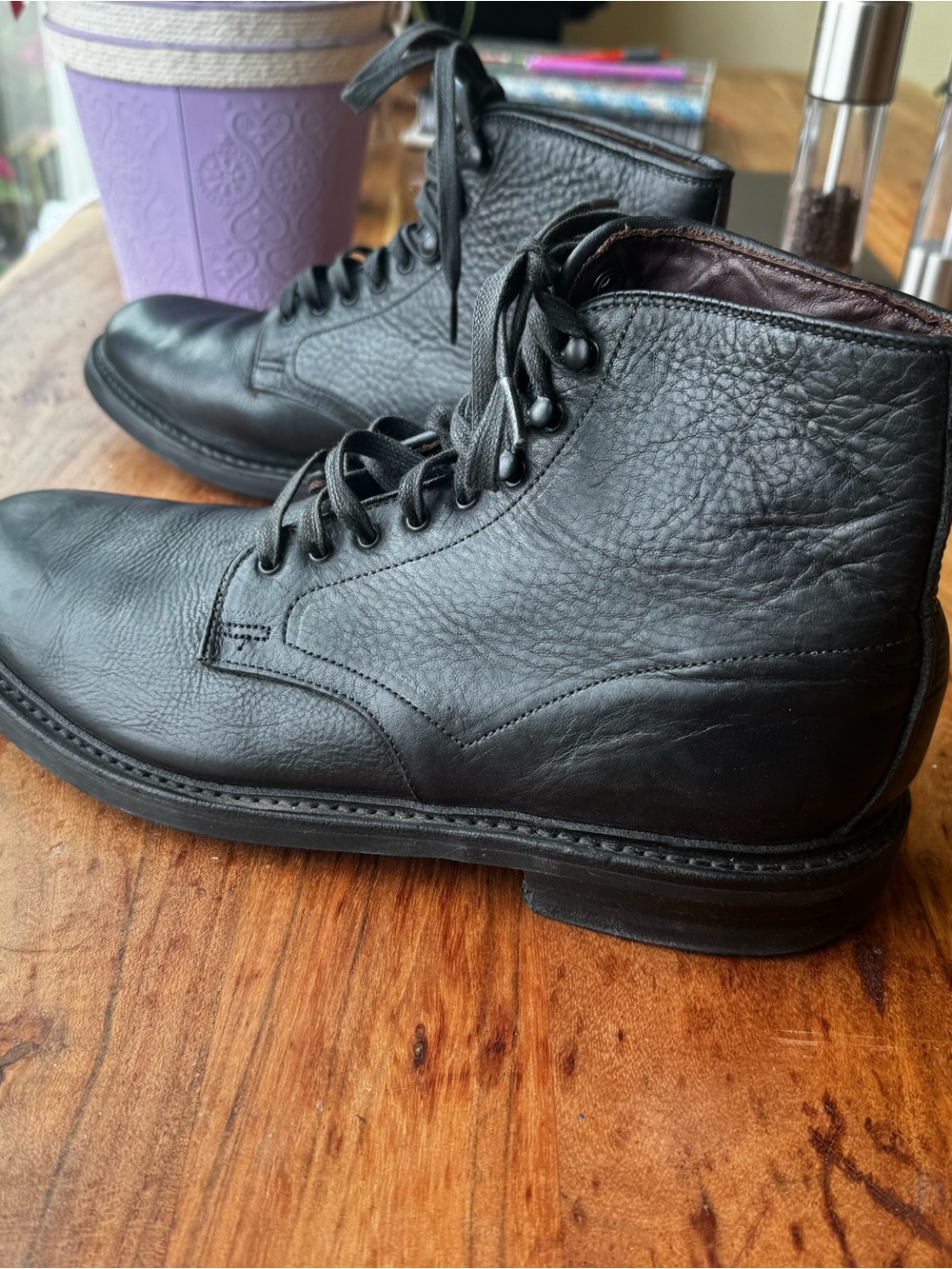 Allen Edmonds Higgins Mill Black Leather Lace-Up Work Boots - Picture 6 of 13